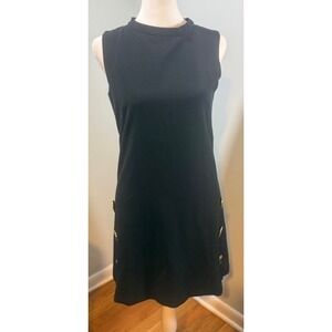 Vintage Y2K Abercrombie Fitch Black Shift Dress Silk Blend Gold Hardware Pleated